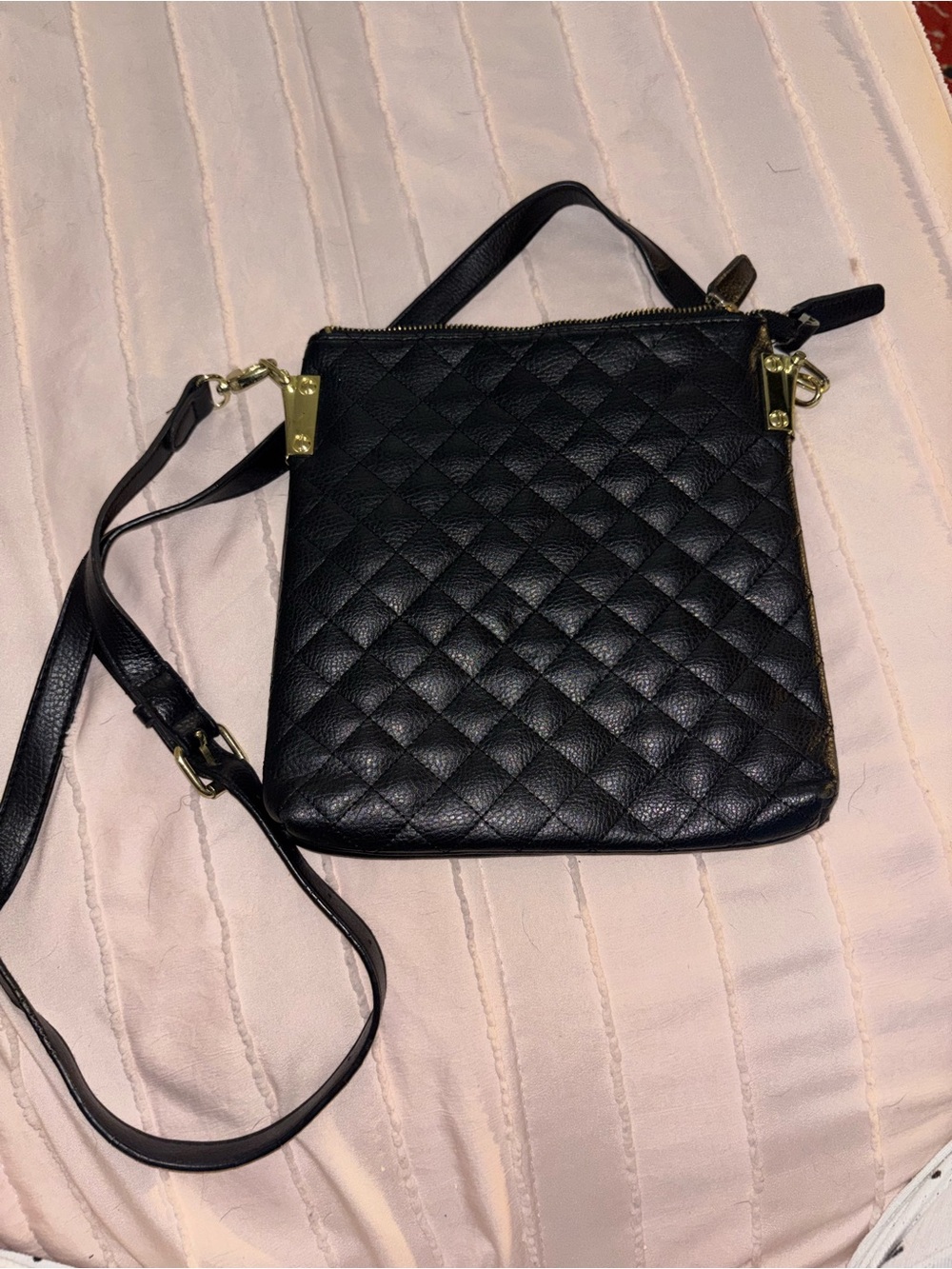 Quilted Black Leather Crossbody Bag with Gold Accents